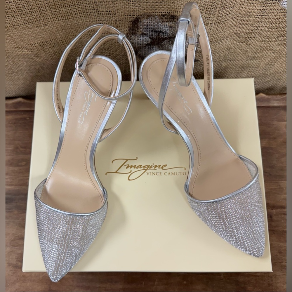 Silver Mesh Pointed Toe Ankle Strap Heels